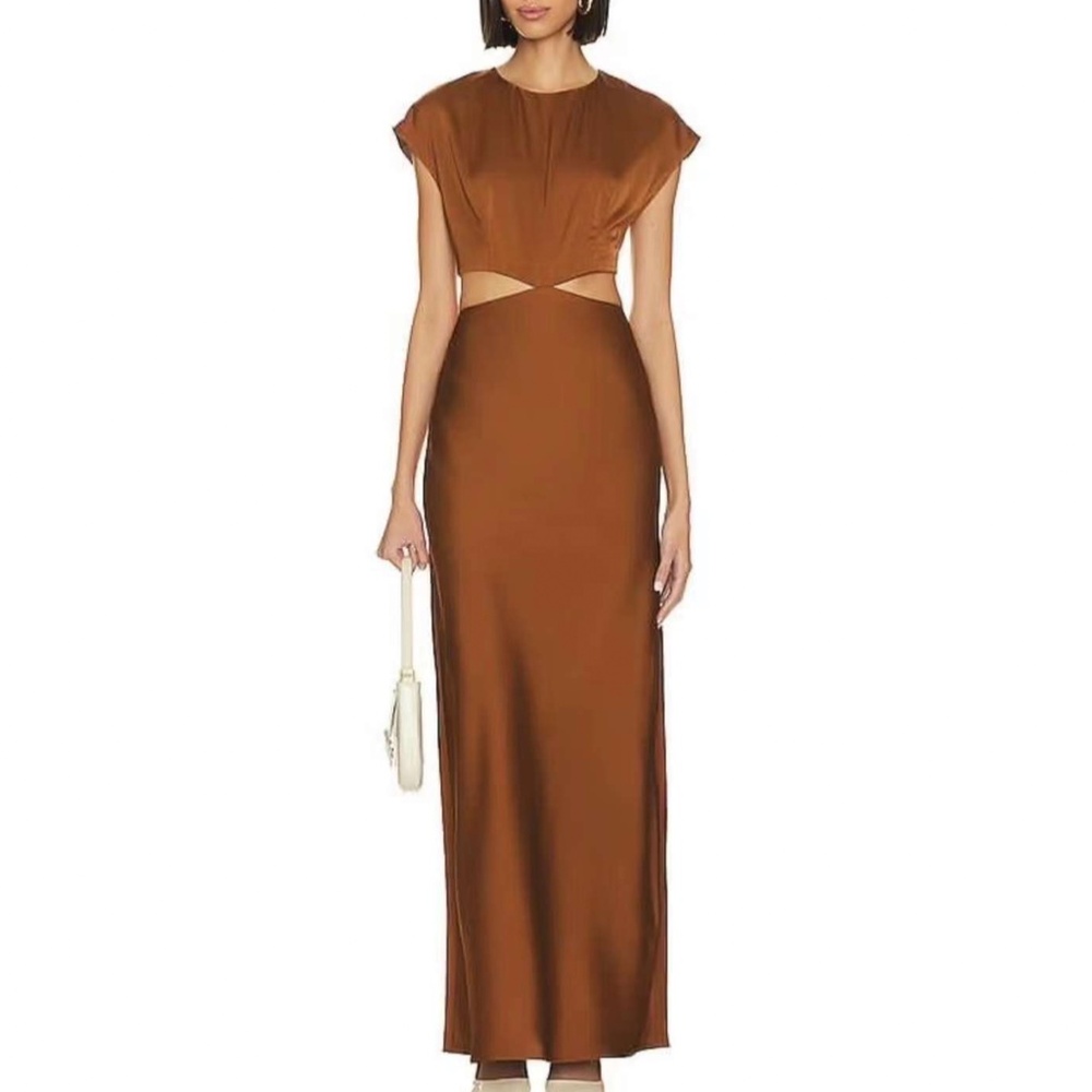 L'Academie Copper Brown Cutout Maxi Dress